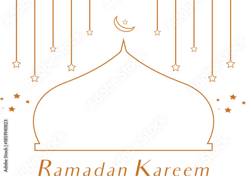 Ramadan kareem greeting card with mosque dome and lanterns