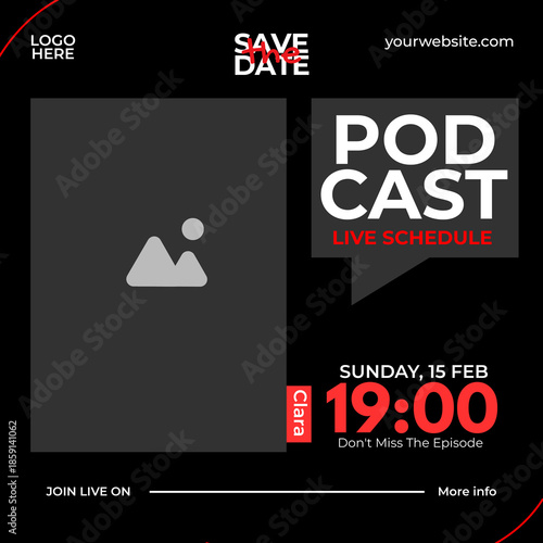 Modern Black Podcast Live Schedule Social Media Post Templat