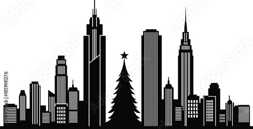  Hat Sitting Next to Decorated Christmas Tree and Stacked Gift Boxes, Simple Holiday Silhouette Vector Illustration for Festive 