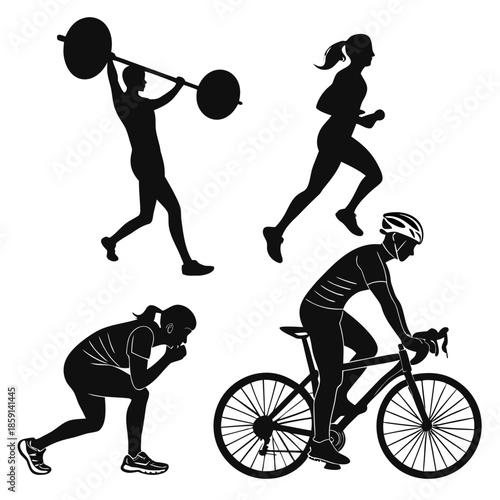 Silhouettes of people engaging in various sports activities