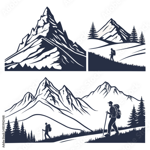 Mountain hiking silhouettes