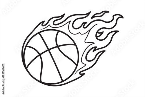 Flaming Basketball Outline Vector Illustration