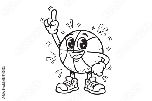 Vector Basketball Cartoon Character Mascot Illustration Holding Number One Finger