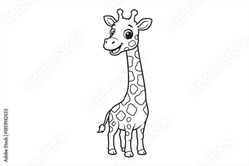 Cute Baby Giraffe Coloring Page for Kids, Hand Drawn Safari Animal Line Art