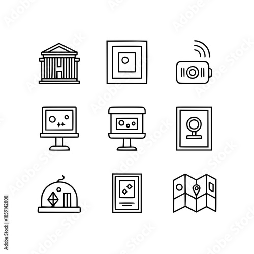 Modern museum and gallery outline icon set vector