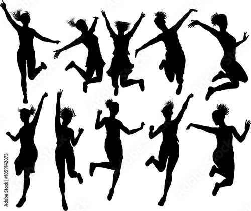 A set of happy women jumpin...