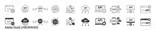 API interface icon set. Application Programming Interface, API connection icon for technology and software development , vector illustration