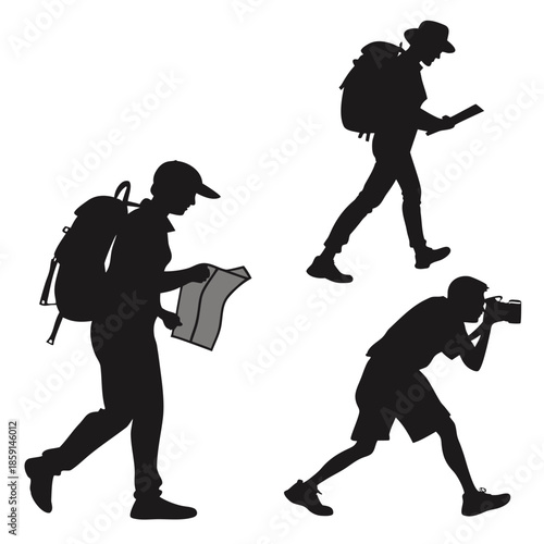 Silhouettes of hikers and photographers