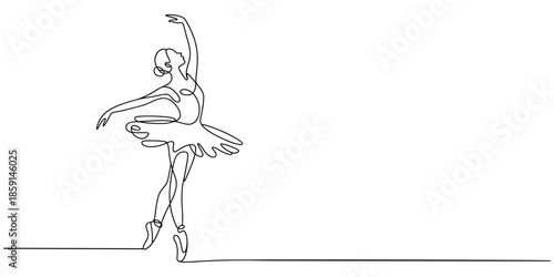 Continuous one line drawing of Ballet dancer. Single line drawing illustration of Female ballet dancer. Professional ballerina dancing ballet concept vector art. Doodle line illustration.