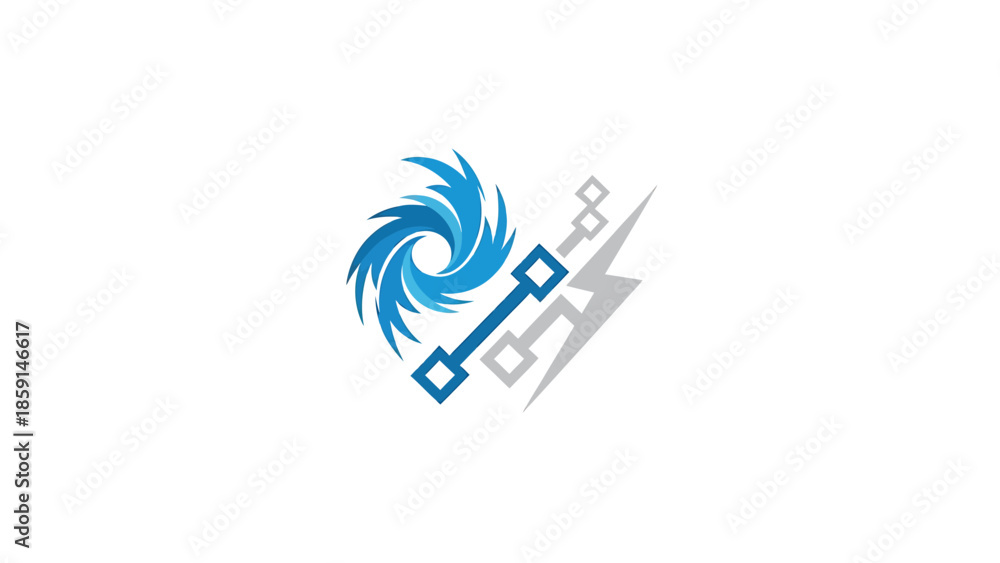 Fototapeta premium Abstract blue vortex design with a digital connection and lightning bolt.