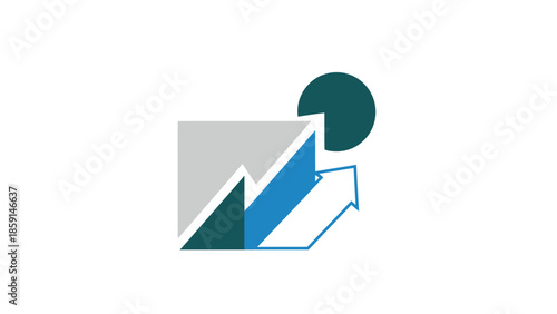 Financial growth and success represented by upward trending graph and circle.