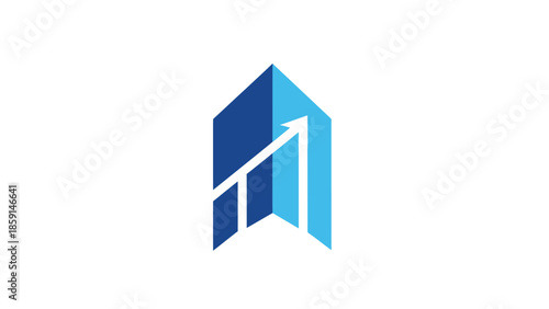 Abstract business logo featuring upward arrow and growth bars, representing financial success and progress.