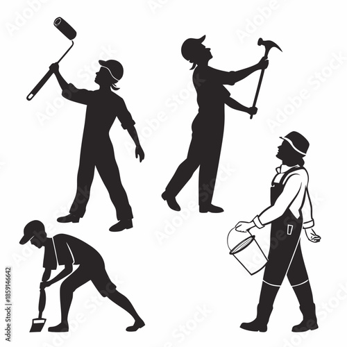 Silhouettes of construction workers