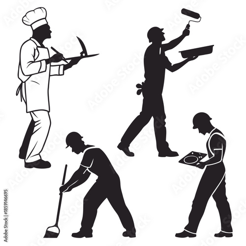 Silhouettes of workers engaged in various tasks