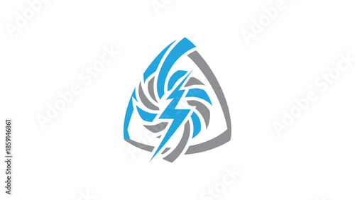 Abstract energy symbol with lightning bolt inside triangle shape.