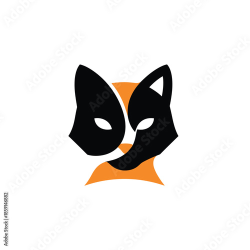 Abstract fox head logo design with orange and black colors on white background.