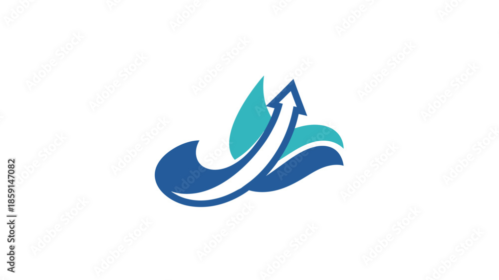 Fototapeta premium Abstract logo design featuring an upward arrow and water elements, representing growth and progress.