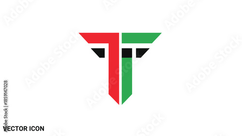 Abstract geometric design featuring red and green color blocks, modern logo concept.
