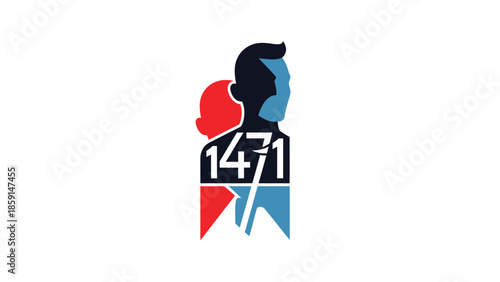 Abstract illustration of two figures with the number 1471, representing unity and connection.
