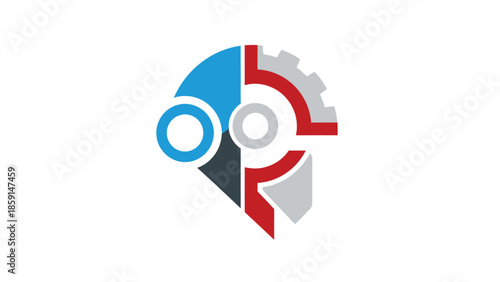 Abstract mechanical design with gear and geometric shapes, modern logo concept.