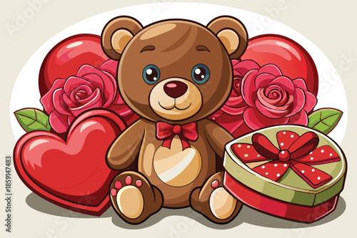 valentine s teddy bear holding a bouquet of red rose
