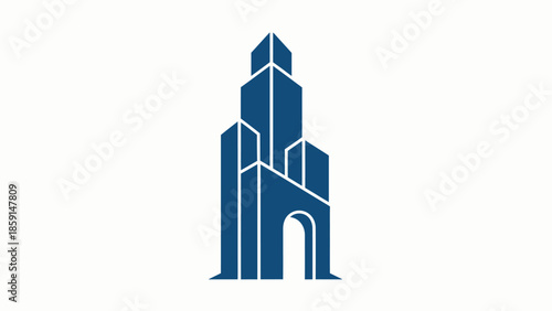 Architectural illustration of a modern building with a unique design and structure.