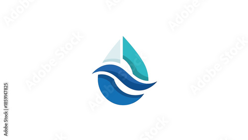 Abstract water drop logo with waves and a sail, representing purity and nature.