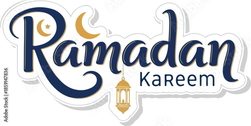 Ramadan Kareem A festive and elegant greeting card with a crescent moon and lantern design