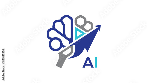 Artificial intelligence brain concept with upward arrow and AI text.