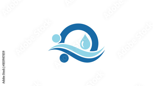 Abstract water logo design with waves and a water drop symbol.