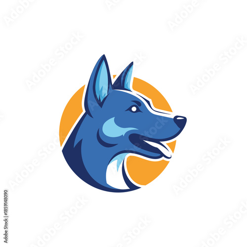 Blue dog logo design with a focused and determined expression, perfect for branding.