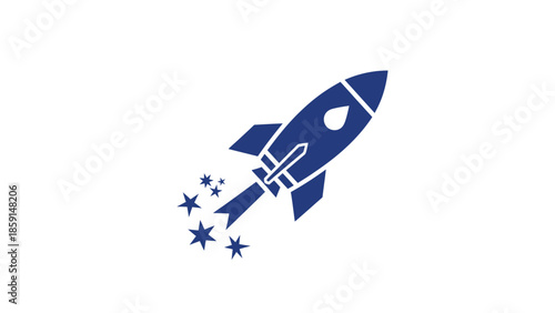 Blue rocket ship icon soaring through the vast expanse of space, ready for launch.