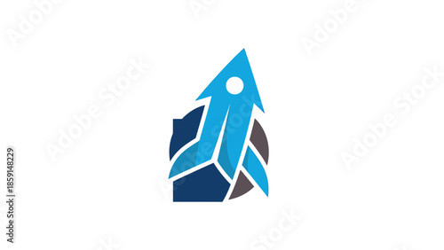 Blue rocket soaring upwards, symbolizing innovation, progress, and future endeavors, a visual representation.