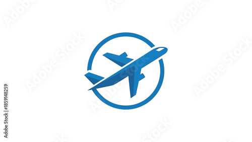 Blue airplane icon inside a circle represents air travel and aviation.