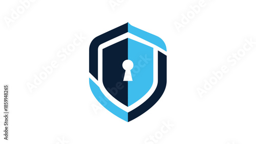 Blue and black shield logo with keyhole, security and protection concept.