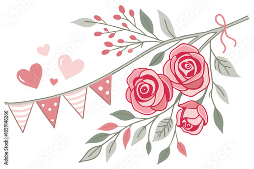 watercolor valentine s day banner with hand painted