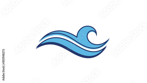 Blue wave logo design representing water and ocean movement, simple and elegant.