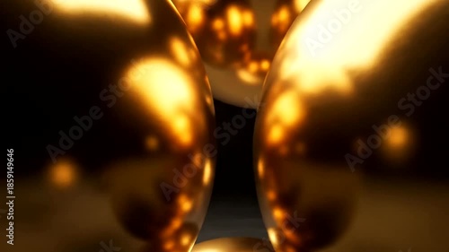 Golden spheres reflecting light against a dark backdrop