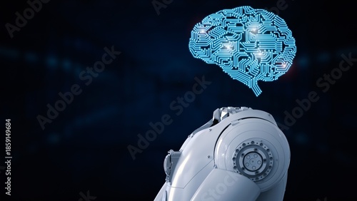 Robot with glowing blue circuit brain symbolizing artificial intelligence