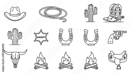 Collection of Western Cowboy Icons and Symbols.