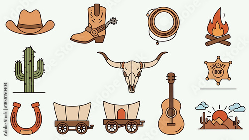 Collection of Western Cowboy and Desert Icons.