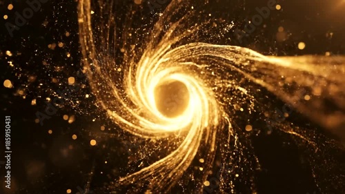 Golden swirling vortex with sparkling particles