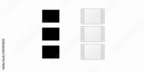 Blank film strip and photo frames on a shelf with space for your picture and art illustration