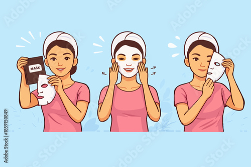 Woman Using Face Mask Routine