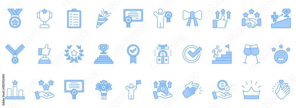 Obraz premium Reward Icon Set. Contains Icons That Are Relevant For Business. Designed In Vector Lineal Blue Style