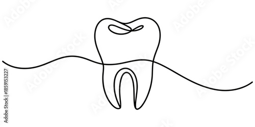 Animated self drawing of continuous line draw tooth. Full length one line animation. 4K, Animated self drawing of continuous one line drawing tooth . Campaign advertisement. Take care of the teeth.