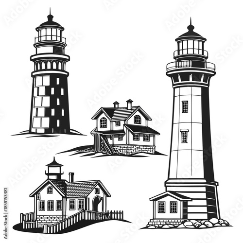 Collection of lighthouses and coastal houses