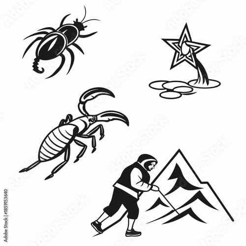 Illustrations of insects and symbols