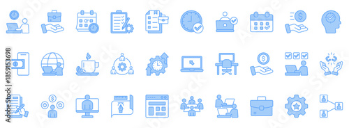 Freelance Icon Set. Contains Icons That Are Relevant For Business. Designed In Vector Lineal Blue Style