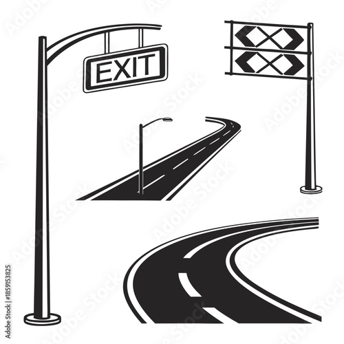 Highway exit signs and roads